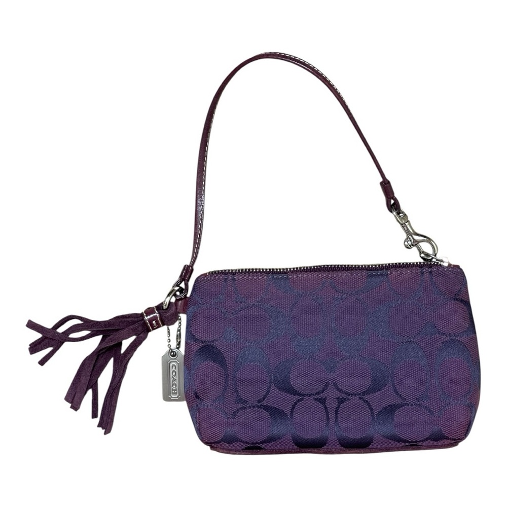 Vintage Y2K Plum Purple Coach Signature Suede Tassel Pochette Purse Wristlet Bag